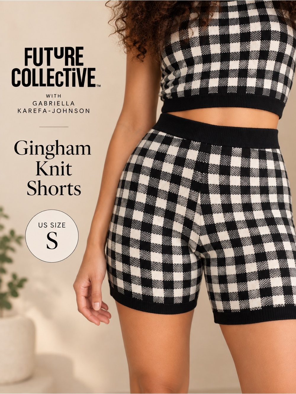 Future Collective x Gabriella Karefa-Johnson Gingham Knit Shorts NWT S